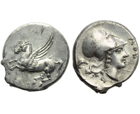 Bruttium, Lokroi Epizephyrioi, Stater, c. 325-317 BC; AR (g 8,51; mm 23; h 10); Pagasos flying l., Rv. ?OK, head of Athena r.