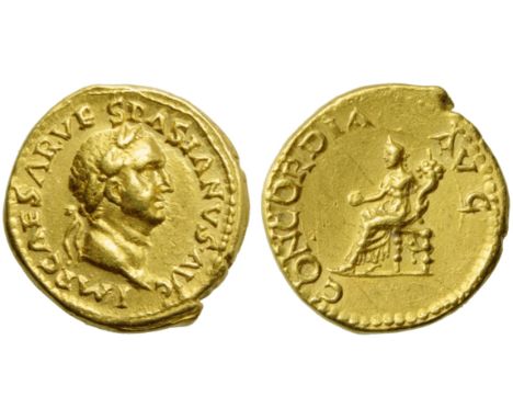 Vespasian (69-79), Aureus, Lugdunum (?), AD 69-70; AV (g 7,36; mm 19; h 6); IMP CAESAR VE - SPASIANVS AVG, laureate head r., 