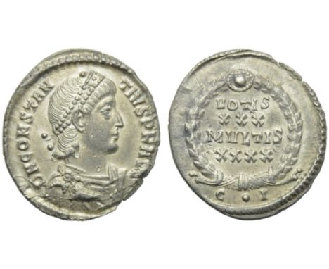 Constantius II (337-361), Siliqua, Constantinople, AD 351-355; AR (g 2,01; mm 19; h 6); D N CONSTAN - TIVS P F AVG, diademed 