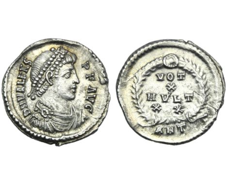 Valens (364-378), Siliqua, Antioch, AD 367-375 ; AR (g 1,96; mm 19; h 5); D N VALENS - P F AVG, diademed, draped and cuirasse