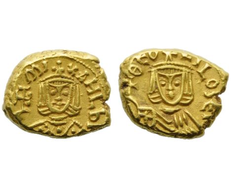 Michael II with Theophilus (820-829), Solidus, Syracuse, AD 821-829; AV (g 3,82; mm 13; h 6); MI - XAHL b, crowned bust facin