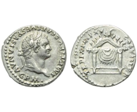 Titus (79-81), Denarius, Rome, AD 80; AR (g 3,52; mm 17; h 6); IMP TITVS CAES VESPASIAN AVG P M, laureate head r., Rv. TR P I