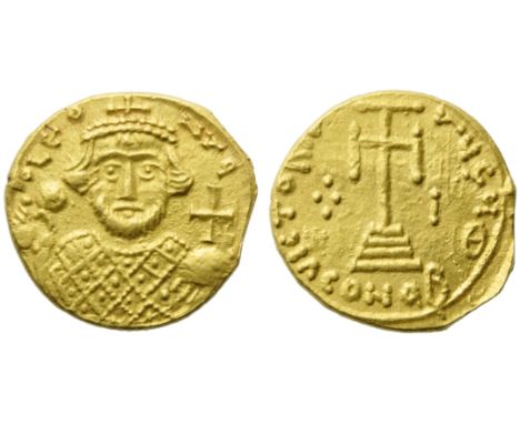 Leontius (695-698), Solidus, Syracuse, AD 695-698; AV (g 4,13; mm 18; h 6); D LEO - N VG, crowned bust facing, wearing loros,