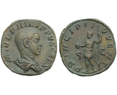 Philip II, as Caesar (Philip I, 244-249), Sestertius, Rome, AD 244-246; AE (g 19,22; mm 28; h 12); M IVL PHILIPPVS CAES, bare