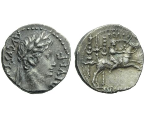 Augustus (27 BC - AD 14), Denarius, Lugdunum, 8-7 BC; AR (g 3,85; mm 18; h 5); AVGVST[VS] - DIVI F, laureate head r., Rv. C C