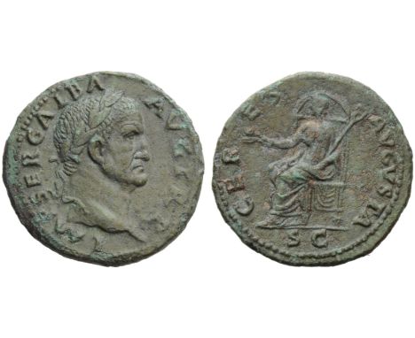 Galba (68-69), As, Rome, June-August AD 68; AE (g 9,98; mm 27; h 6); IMP SER GALBA - AVG TR P, laureate head r., Rv.  CER - E