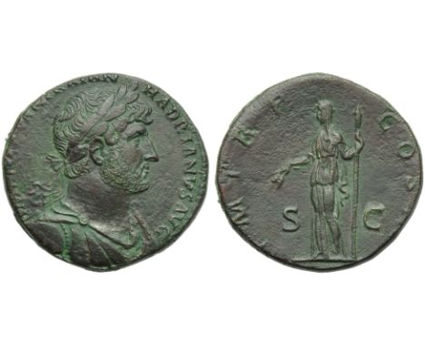 Hadrian (117-138), Sestertius, Rome, AD 119-122; AE (g 24,94; mm 33; h 6); [IMP CAESAR TRAIA]N - HADRIANVS AVG, laureate, dra