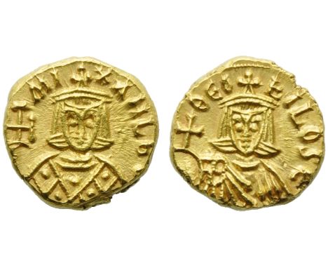 Michael II with Theophilus (820-829), Solidus, Syracuse, AD 821-829; AV (g 3,92; mm 19; h 6); MI - XAHL b, crowned bust facin