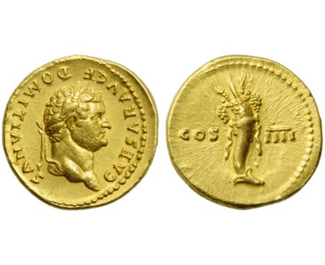 Domitian, as Caesar (Vespasian, 69-79), Aureus, Rome, AD 76-77; AV (g 7,29; mm 20; h 6); CAESAR AVG F - DOMITIANVS, laureate 