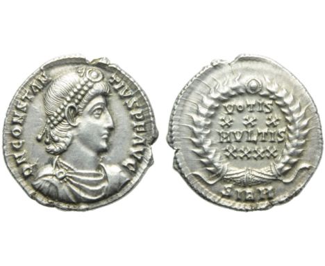 Constantius II (337-361), Siliqua, Sirmium, AD 351-355; AR (g 3,93; mm 21; h 12); D N CONSTAN - TIVS P F AVG, diademed, drape