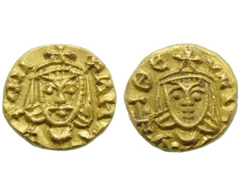 Michael II with Theophilus (820-829), Tremissis, Syracuse, AD 821-829; AV (g 1,22; mm 10; h 6); MI - XAHL b, crowned bust fac