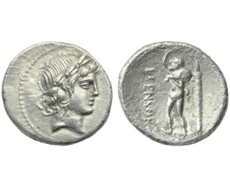 L. Marcius Censorinus, Denarius, Rome, 82 BC; AR (g 3,81; mm 19; h 10); Laureated head of Apollo r., Rv. Marsyas walking l., 