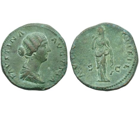 Faustina Minor (Antoninus Pius, 138-161), Sestertius, Rome, AD 147-161; AE (g 23,68; mm 31; h 6); FAVSTINA - AVGVSTA, draped 