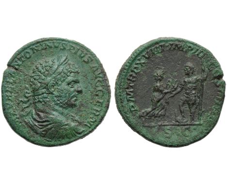 Caracalla (198-217), Sestertius, Rome, AD 215; AE (g 21,98; mm 30; h 12); [M A]VREL ANTONINVS PIVS AVG GERM, laureate, draped