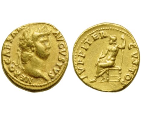 Nero (54-68), Aureus, Rome, c. AD 64-65; AV (g 7,30; mm 18; h 6); NERO CAESAR - AVGVSTVS, laureate head r., Rv. IVPPITER - CV