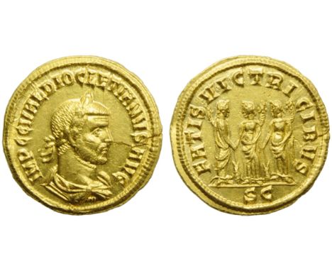 Diocletian (284-305), Aureus, Cyzicus, AD 286-287; AV (g 5,30; mm 21; h 6); IMP C C VAL DIOCLETIANVS AVG, laureate, draped an