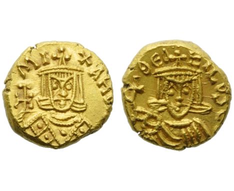 Michael II with Theophilus (820-829), Semissis, Syracuse, AD 821-829; AV (g 3,88; mm 18; h 6); MI - XAHL b, crowned bust faci