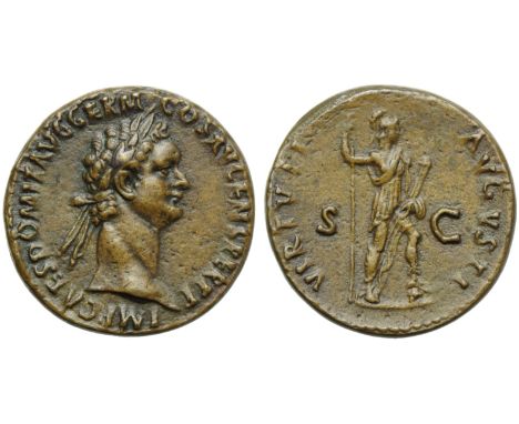Domitian (81-96), As, Rome, AD 90-91; AE (g 10,90; mm 27; h 6); IMP CAES DOMIT AVG GERM - COS XV CENS PER P P, laureate head 