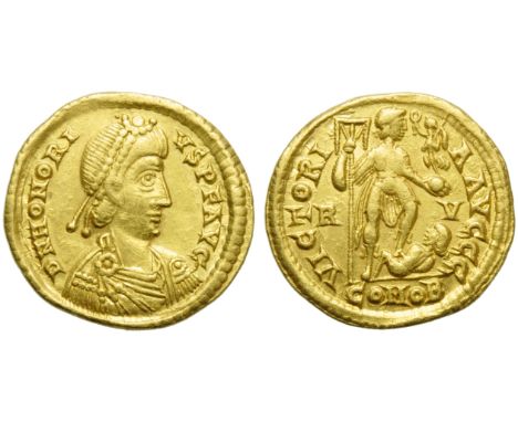 Honorius (393-423), Solidus, Ravenna, AD 402-406; AV (g 4,42; mm 21; h 12); D N HONORI - VS P F AVG, diademed, draped and cui