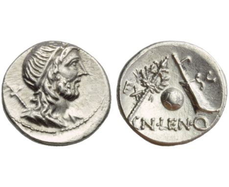 Cn. Cornelius Lentulus, Denarius, Spanish mint (?), 76-75 BC; AR (g 3,93; mm 19; h 6); Draped bust of Genius Populi Romani r.