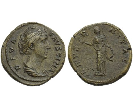 Diva Faustina Maior (Antoninus Pius, 138-161), Sestertius, Rome, post AD 141; AE (g 24,26; mm 31; h 12); DIVA - FAVSTINA, dra