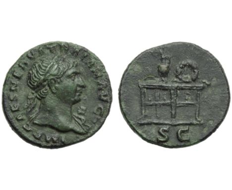 Trajan (98-117), Semis, Rome, AD 114-117; AE (g 3,10; mm 18; h 7); IMP CAES NERVA TRAIAN AVG, laureate bust r., drapery on l.