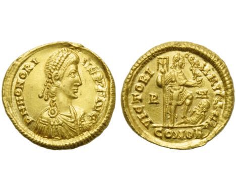 Honorius (393-423), Solidus, Rome, AD 404-408; AV (g 4,39; mm 20; h 6); D N HONORI - VS P F AVG, diademed, draped and cuirass