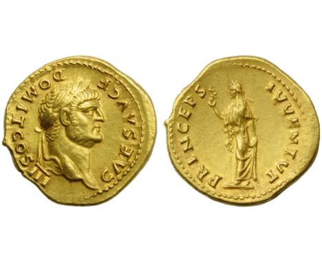 Domitian, as Caesar (Vespasian, 69-79), Aureus, Rome, AD 75; AV (g 7,26; mm 20; h 6); CAES AVG F - DOMIT COS III, laureate he