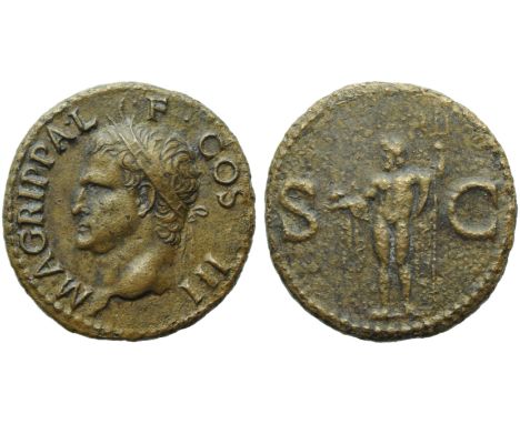 Agrippa (Gaius, 37-41), As, Rome, AD 37-41; AE (g 10,67; mm 28; h 6); M AGRIPPA L - F COS III, head l., wearing rostral crown