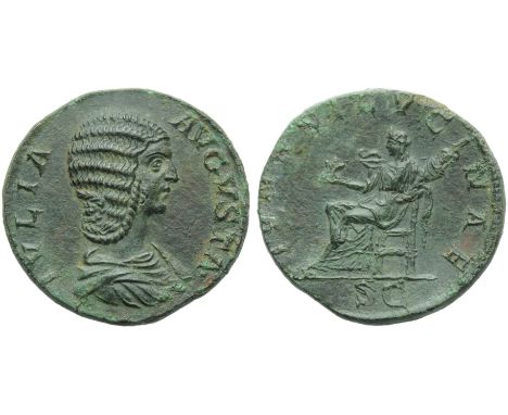 Julia Domna (Septimius Severus, 193-211), Sestertius, Rome, AD 196-211; AE (g 22,86; mm 31; h 12); IVLIA - AVGVSTA, draped bu