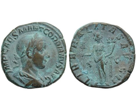 Gordian III (238-244), Sestertius, Rome, AD 240; AE (g 18,00; mm 29; h 12); IMP CAES M ANT GORDIANVS AVG, laureate, draped an