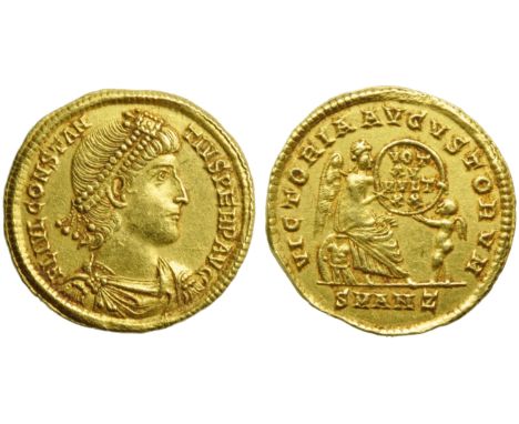 Constantius II (337-361), Solidus, Antioch, AD 337-347; AV (g 4,51; mm 22; h 6); FL IVL CONSTAN - TIVS PERP AVG, diademed, dr