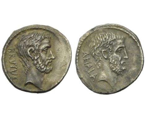 M. Junius Brutus, Denarius, Rome, 54 BC; AR (g 3,45; mm 19; h 3); Head of L. Junius Brutus (Cos. 509) r.; behind, BRVTVS, Rv.