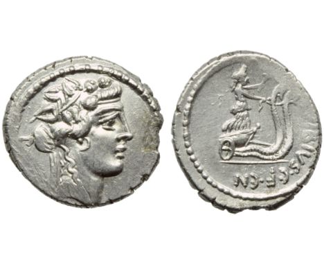 C. Vibius C.f. C.n. Pansa Caetronianus, Denarius, Rome, 48 BC; AR (g 4,06; mm 19; h 3); Head of Liber r., wearing ivy wreath;