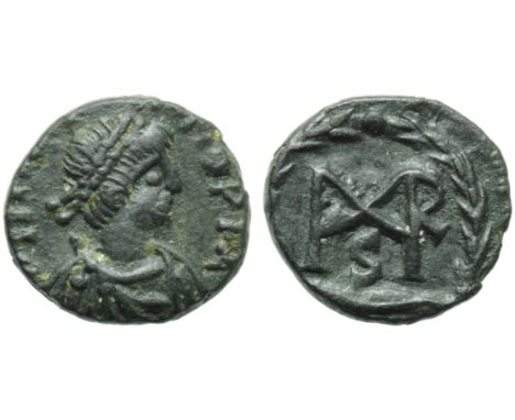 Marcian (450-457), Nummus (AE4), Nicomedia, c. AD 450-457; AE (g 1,05; mm 12; h 6); D N M[ARCIA]NVS P F AVG, diademed, draped