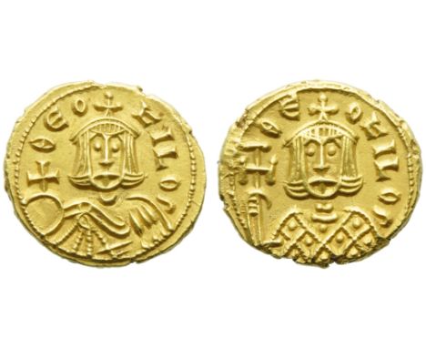 Theophilus (829-842), Solidus, Syracuse, AD 831-842; AV (g 3,84; mm 17; h 6); ?EO - FILOS, crowned bust facing, wearing chlam