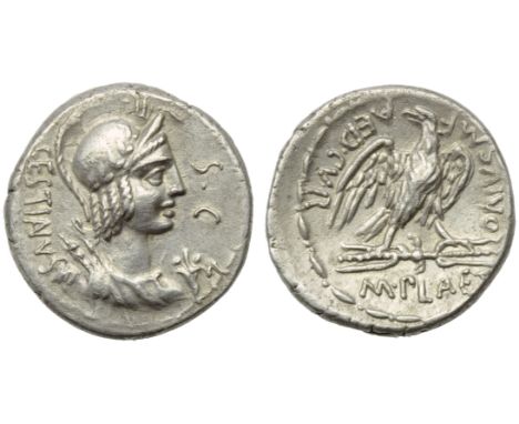 M. Plaetorius M.f. Cestianus, Denarius, Rome, 67 BC; AR (g 3,87; mm 19; h 5); Draped bust r., with attributes of Isis, Minerv