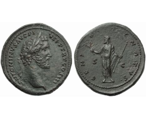 Antoninus Pius (138-161), Sestertius, Rome, AD 140-144; AE (g 24,56; mm 34; h 6); ANTONINVS AVG PI - VS P P TR P COS III, lau