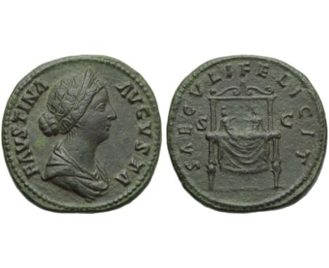 Faustina Minor (Marcus Aurelius, 161-180), Sestertius, Rome, AD 161-175; AE (g 22,12; mm 33; h 12); FAVSTINA AVGVSTA, diademe