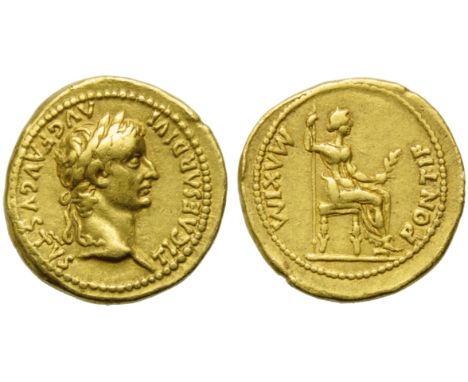 Tiberius (14-37), Aureus,  Lugdunum, c. AD 14-37; AV (g 7,65; mm 20; h 3); TI CAESAR DIVI - AVG F AVGVSTVS, laureate head r.,