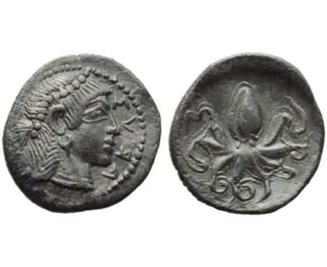 Sicily, Syracuse, Second Democracy (466-405), Litra, c. 466-460 BC; AR (g 0,67; mm 13; h 4); ?V - RA, head of nymph Arethusa 