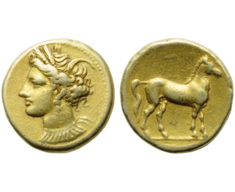 The Carthaginians in the Mediterranean, Carthage, Stater, c. 290-270 BC; EL (g 7,27; 19;h 12); Head of Tanit l., wearing wrea