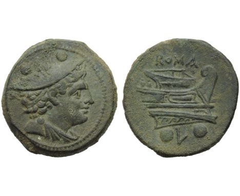 Anonymous (second L series), Sextans, Luceria, 214-212 BC; AE (g 6,81; mm 21; h 11); Head of Mercury r., wearing winged petas