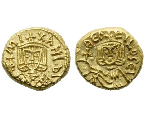 Michael II with Theophilus (820-829), Solidus, Syracuse, AD 821-829; AV (g 3,79; mm 18; h 6); MI - XAHL b, crowned bust facin