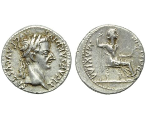 Tiberius (14-37), Denarius, Lugdunum, c. AD 14-37; AR (g 3,76; mm 19; h 12); TI CAESAR DIVI - AVG F AVGVSTVS, laureate head r