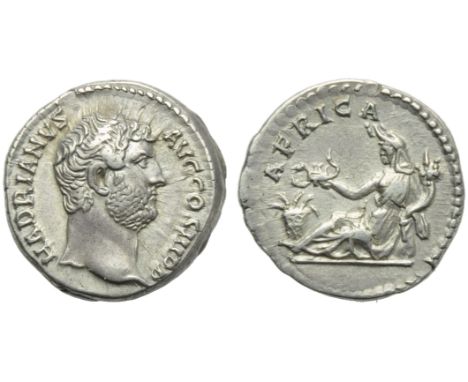 Hadrian (117-138), Denarius, Rome, AD 134-138; AR (g 3,38; mm 18; h 12); HADRIANVS - AVG COS III P P, bare head r., Rv. AFRIC