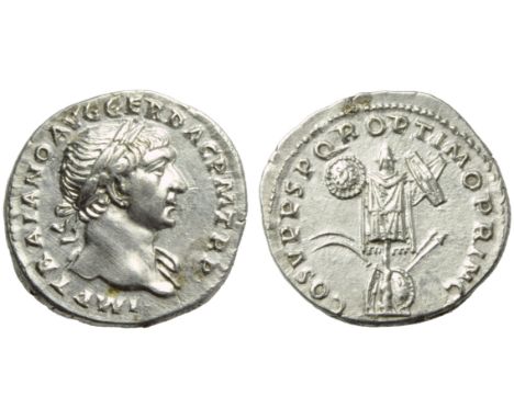 Trajan (98-117), Denarius, Rome, AD 103-111; AR (g 2,91; mm 19; h 6); IMP TRAIANO AVG GER DAC P M TR P, laureate bust r., dra