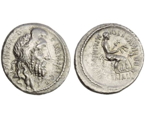 C. Memmius C.f., Denarius, Rome, 56 BC; AR (g 3,77; mm 19; h 6); Laureated head of Quirinus r.; behind, QVIRINVS; before, C M