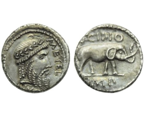 Q. Caecilius Metellus Pius Scipio, Denarius, Africa, 47-46 BC; AR (g 3,56; mm 16; h 1); Laureate head of Jupiter r.; before, 