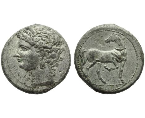 The Carthaginians in the Mediterranean, Carthage, Shekel and 1/2, c. 203-201 BC; BI (g 8,67; mm 26; h 12); Head of Tanit l., 